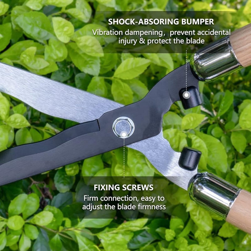 Berry&Bird Garden Hedge Shears,19.88''Heavy Duty Pruning Shear for Trimming Borders and Bushes, Manual Hedge Clippers with Wooden Handles & Carbon Steel Sharp Blades Gardening Scissors - Image 3