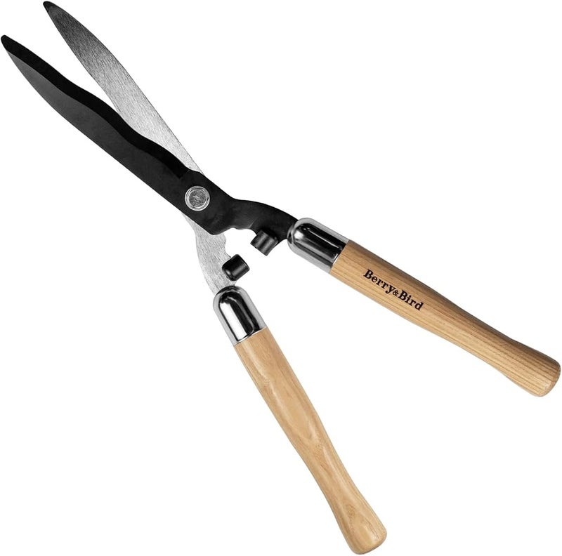 Berry&Bird Garden Hedge Shears,19.88''Heavy Duty Pruning Shear for Trimming Borders and Bushes, Manual Hedge Clippers with Wooden Handles & Carbon Steel Sharp Blades Gardening Scissors - Image 1