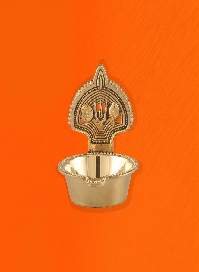 SACCH Brass Big Kamakshi Tilak Diya with Trishul, Shankh, Kalash & Chakra – Traditional Pooja Oil Lamp for Mandir & Home Decor – Sacred Symbols Deepam for Good Luck & Gifting (90g, 8cm Height) - Image 4