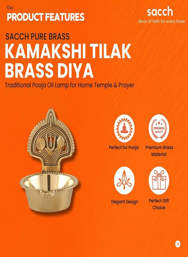 SACCH Brass Big Kamakshi Tilak Diya with Trishul, Shankh, Kalash & Chakra – Traditional Pooja Oil Lamp for Mandir & Home Decor – Sacred Symbols Deepam for Good Luck & Gifting (90g, 8cm Height) - Image 5