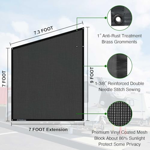 Tentproinc RV Awning Side Sun Shade Screen 9'X7' Mesh Sunshade for RV Awning Sunscreen Motorhome Camping Trailer Awning Screenshade Block UV Glare - 3 Year Warranty (Black) - Image 3