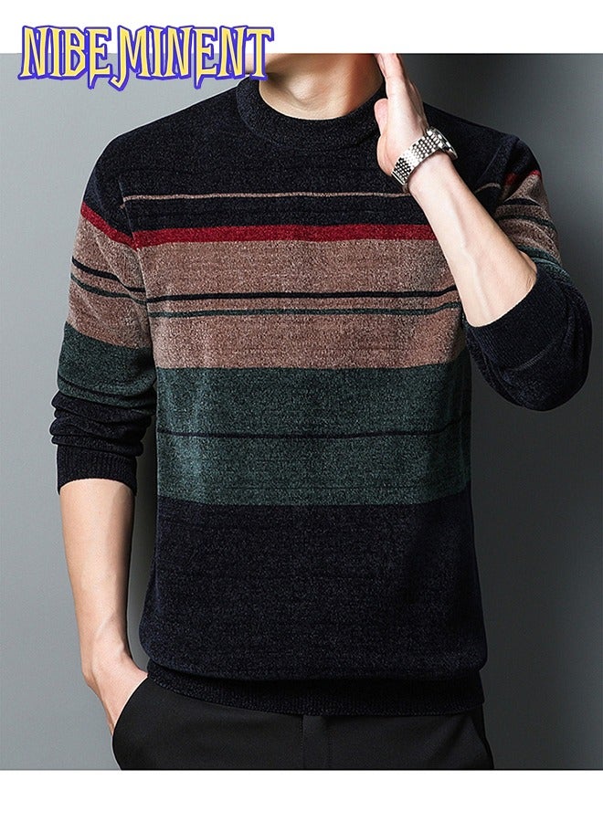 NIBEMINENT All Match Knitted Color Block Sweater, Men's Casual Warm High Stretch Crew Neck Pullover Sweater For Men Fall Winter  - Image 4