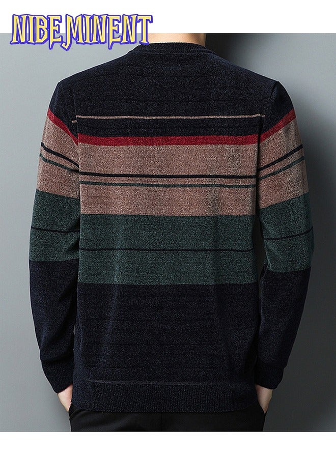 NIBEMINENT All Match Knitted Color Block Sweater, Men's Casual Warm High Stretch Crew Neck Pullover Sweater For Men Fall Winter  - Image 2