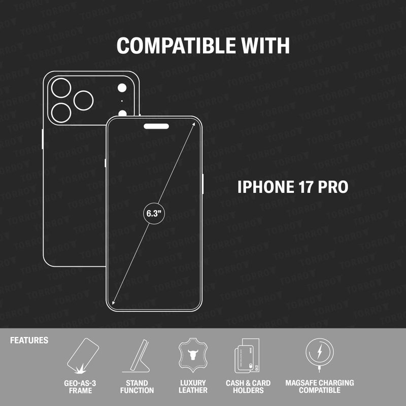 TORRO Leather Case Compatible with iPhone 17 Pro 6.3" 2025 - Premium Leather Wallet Flip Case with Kickstand and Card Slots (Compatible with Official MagSafe Chargers) - Black - Image 2