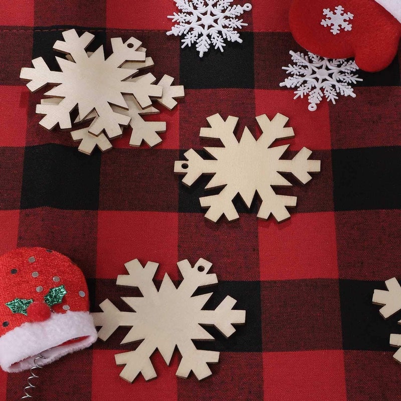 Tmflexe Unfinished Wooden Christmas Ornaments- 50-Pack Paintable Blank Xmas Tree Hanging Wood Slices for Kids DIY Art Crafts, Christmas DIY Wood Snowflake - Image 4