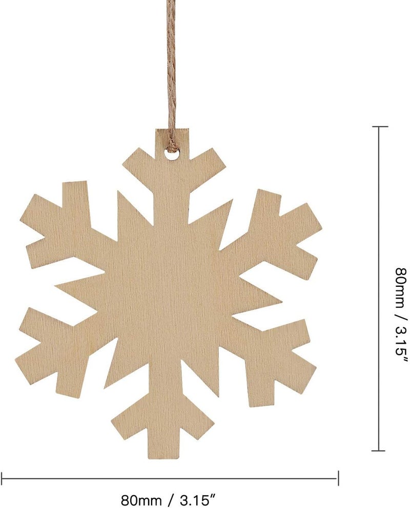 Tmflexe Unfinished Wooden Christmas Ornaments- 50-Pack Paintable Blank Xmas Tree Hanging Wood Slices for Kids DIY Art Crafts, Christmas DIY Wood Snowflake - Image 3