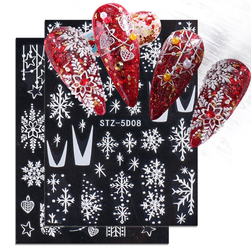 2022 Online Celebrity Nail Stickers Ins5D Three-Dimensional White Flower Rose Butterfly Snowflake Series Nail Stickers - Image 5
