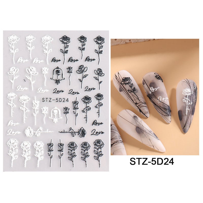2022 Online Celebrity Nail Stickers Ins5D Three-Dimensional White Flower Rose Butterfly Snowflake Series Nail Stickers - Image 1