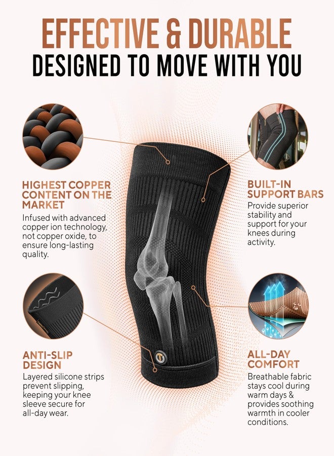 TheraCopper Copper Knee Brace for Men & Women (2 Pack) - Non-Slip Compression Copper Knee Sleeve for Arthritis, Knees Pain Relief, Swelling, Anti inflammatory and Recovery Support (Large) - Image 3