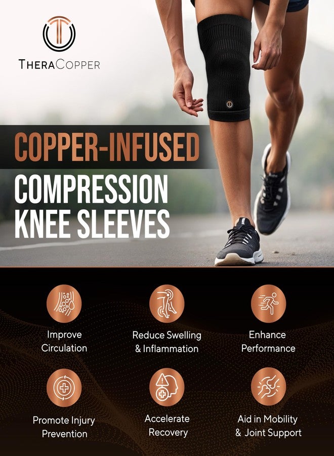 TheraCopper Copper Knee Brace for Men & Women (2 Pack) - Non-Slip Compression Copper Knee Sleeve for Arthritis, Knees Pain Relief, Swelling, Anti inflammatory and Recovery Support (Large) - Image 2