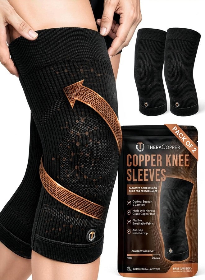 TheraCopper Copper Knee Brace for Men & Women (2 Pack) - Non-Slip Compression Copper Knee Sleeve for Arthritis, Knees Pain Relief, Swelling, Anti inflammatory and Recovery Support (Large) - Image 1