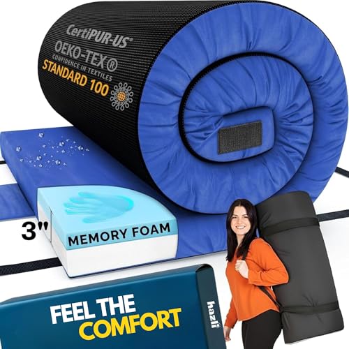 Hazli 3" Matrix AirCell Memory Foam Camping Mattress Pad - Roll Up Mattress for Adults - Portable Cot Sleeping Pad for Camping -Floor Mat or Bed Roll for Car, SUV - Single 75" x 30" - Image 1