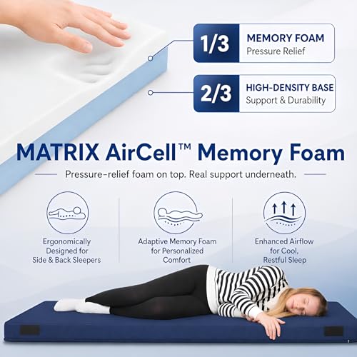 Hazli 3" Matrix AirCell Memory Foam Camping Mattress Pad - Roll Up Mattress for Adults - Portable Cot Sleeping Pad for Camping -Floor Mat or Bed Roll for Car, SUV - Single 75" x 30" - Image 2