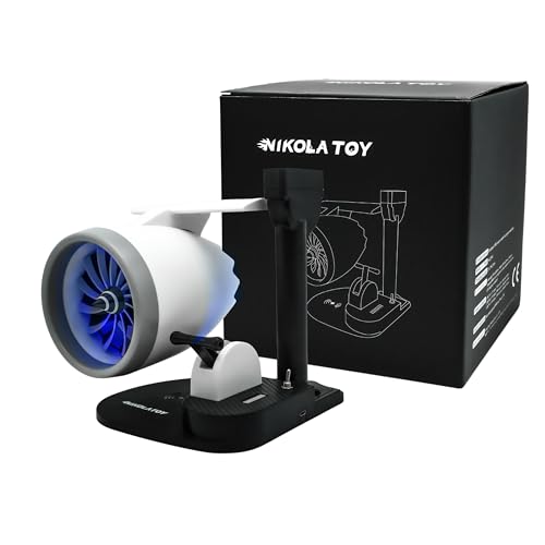 NIKOLATOY Jet Engine Fan Model Desk Gadget with Wireless Charger, Turbofan Engine Model Display with Rotating LED Blades, Creative Desktop Jet Fan Office Decor Engineering Gift for Men (Blue) - Image 1