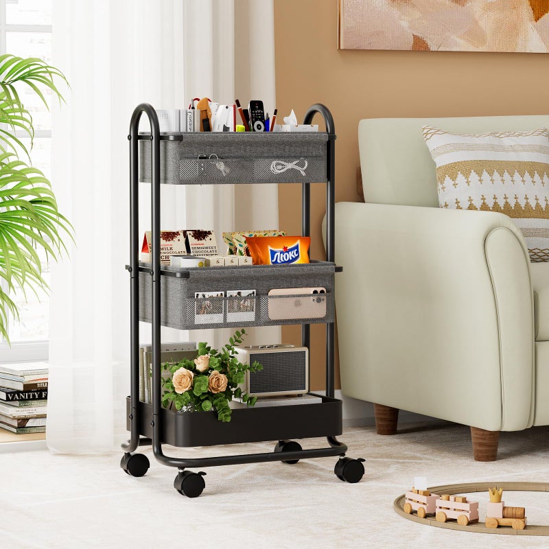Modanais Baby Diaper Caddy Organizer Cart - 3 Tier Rolling Storage Cart with Wheels, Baby Essentials for Nursery Storage, Detachable Dividers - for Crib, Bedroom, Art & Craft Organizer (Black) - Image 4