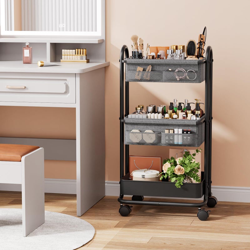 Modanais Baby Diaper Caddy Organizer Cart - 3 Tier Rolling Storage Cart with Wheels, Baby Essentials for Nursery Storage, Detachable Dividers - for Crib, Bedroom, Art & Craft Organizer (Black) - Image 5