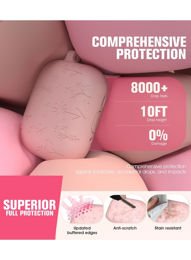 HaDoii Compatible with AirPods Pro 3 Case 2025 Cute with Cherry Blossom Keychain and Cleaning Kit, Soft Silicone Shockproof Flower Engraved Cover Compatible with AirPod Pro 3 Case Cover - Pink - Image 4