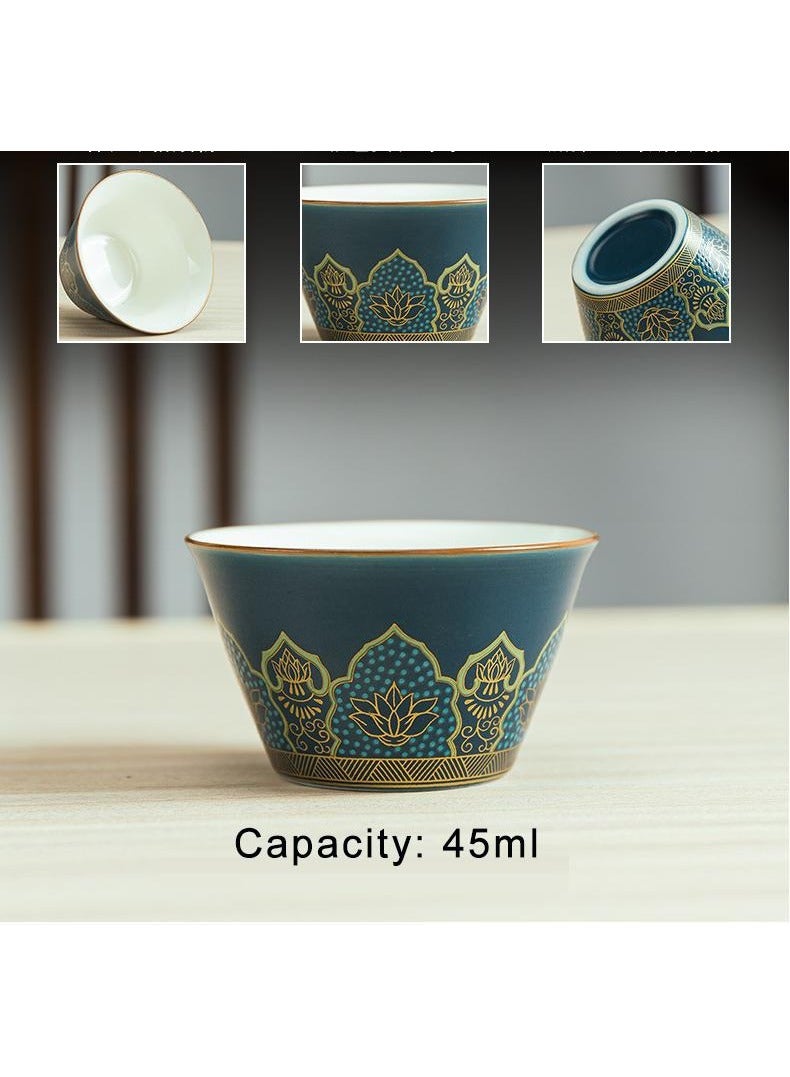 طقم فناجين شاي مكون من 3 فناجين شاي سيراميك مع حقيبة تخزين طقم فناجين شاي من خشب الذهب مكون من 3 فناجين شاي وعلبة شاي واحدة وإبريق شاي مثالي للاستخدام في المنزل والمكتب والمطعم - Image 4