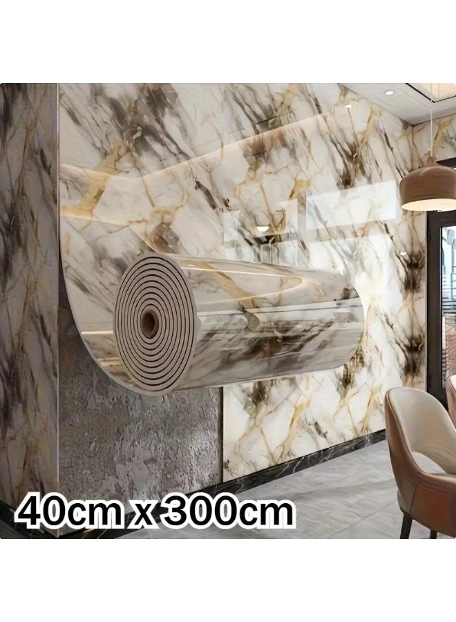 Marble Thick Foam Self-Adhesive Wallpaper, Waterproof Imitation Tile Wall Sticker, 1 Roll (40cm x 300cm) - Image 3