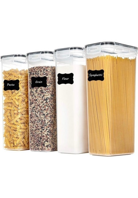 Food Storage Containers, 4-Pack Airtight Storage Container Set, Organiser&Cereal Storage Containers for Kitchen with Lids, Labels, PP Material Wet&Dry Use