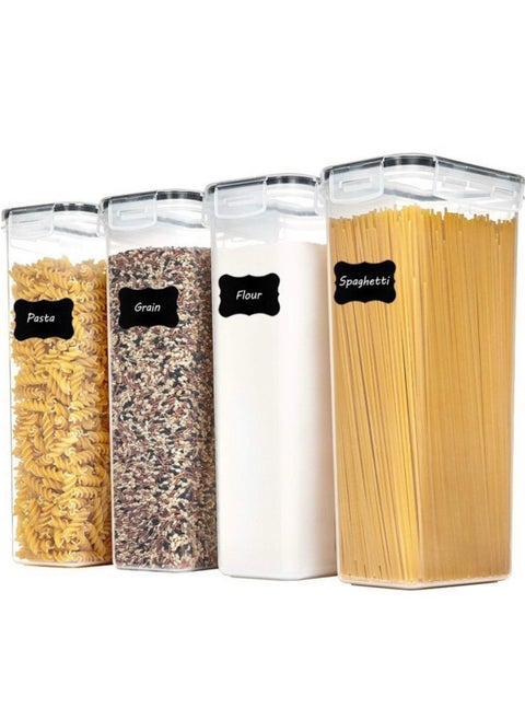 Food Storage Containers, 4-Pack Airtight Storage Container Set, Organiser&Cereal Storage Containers for Kitchen with Lids, Labels, PP Material Wet&Dry Use