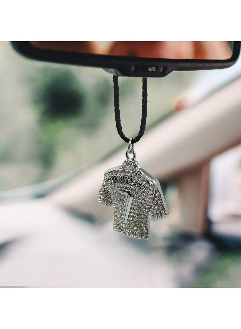 NMC Car Pendant Fancy Diamond Ronaldo Number 7  jersey Logo Fancy Pendant 1 Pcs Car Mirror Hanging Pendant Silver - Image 3