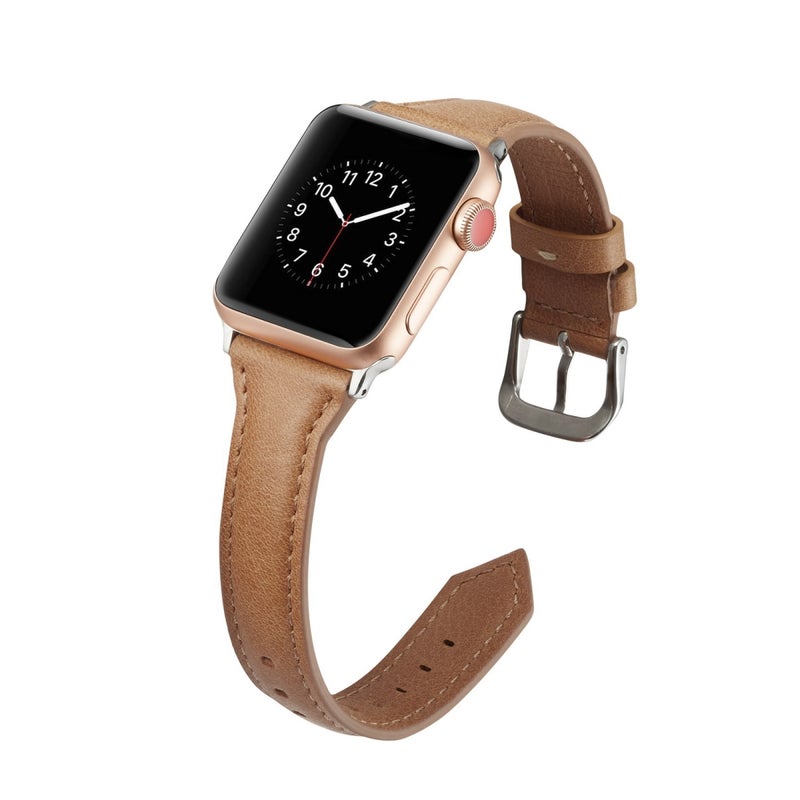 erorex For Apple Watch 5/4 44Mm & 3/2/1 42Mm Thin Leather Watch Band(Brown) - Image 4