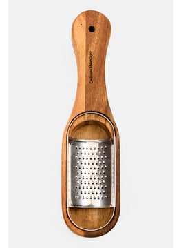 Cheese Grater With Acacia Wood Base, Silver