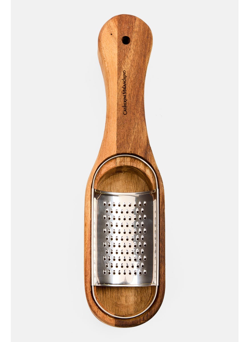 Catherine Malandrino - Cheese Grater With Acacia Wood Base, Silver - Image 1