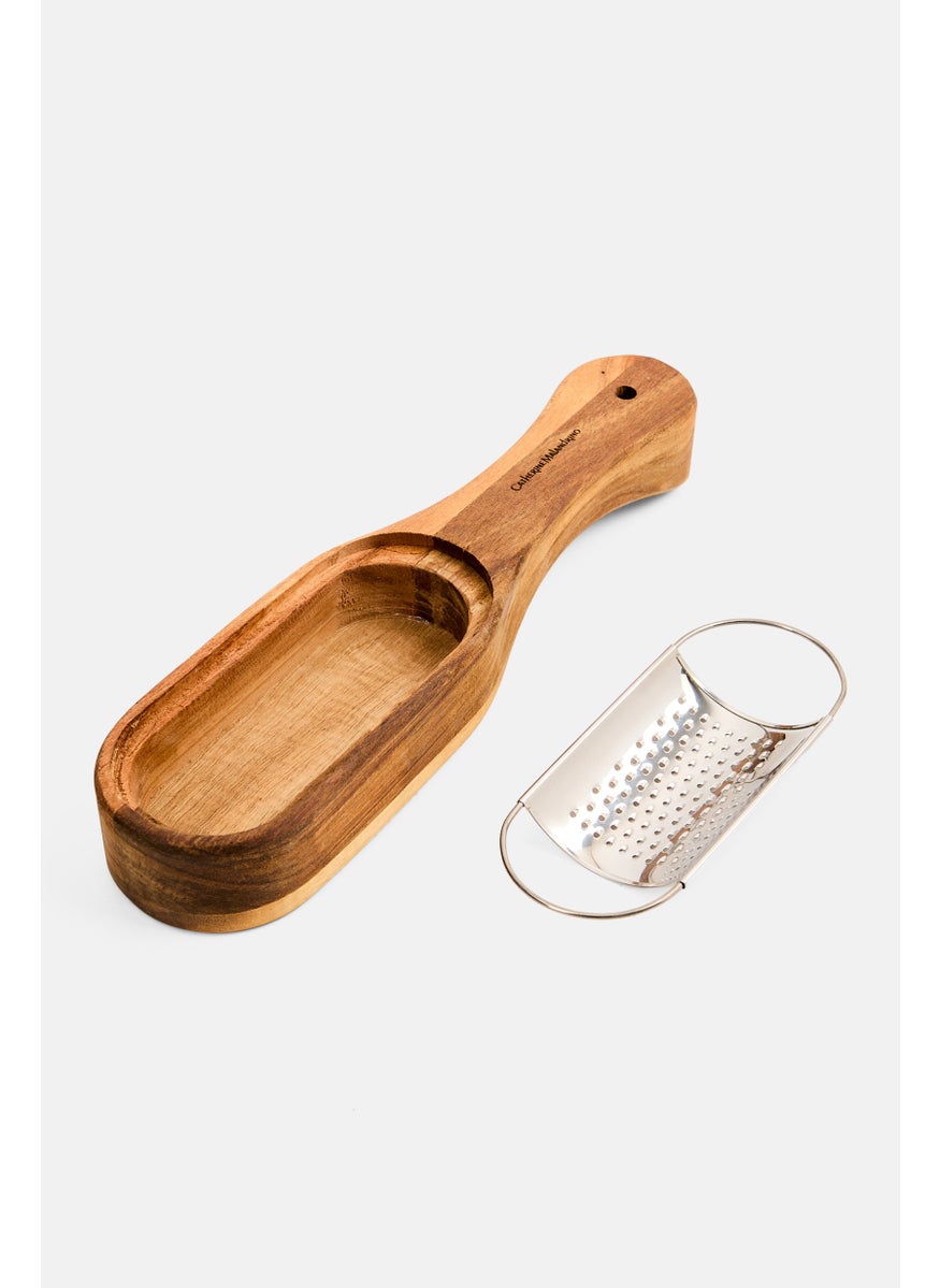 Catherine Malandrino - Cheese Grater With Acacia Wood Base, Silver - Image 1