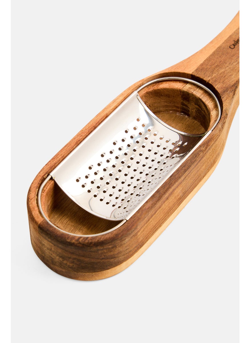 Catherine Malandrino - Cheese Grater With Acacia Wood Base, Silver - Image 1