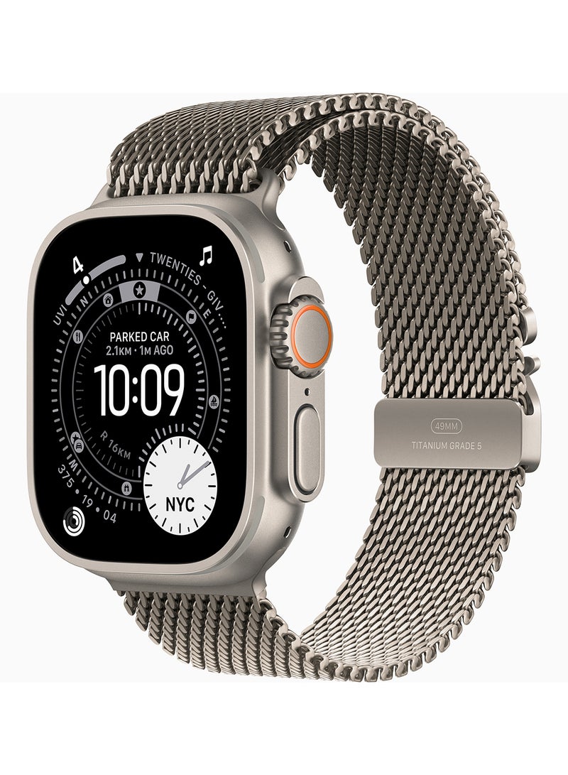 Apple Watch Ultra 3 GPS + Cellular 49mm (Middle East Version) Natural Titanium Case With Natural Titanium Milanese Loop - Medium - Image 1