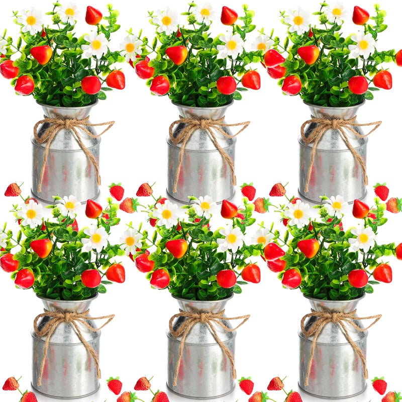Mimorou 6 Sets Summer Strawberry Centerpieces for Tables Artificial Strawberry Daisy Plants with Vase and Fake Strawberries Berry Farmhouse Sweet Baby Shower Decor for Home Party Wedding Kitchen - Image 2