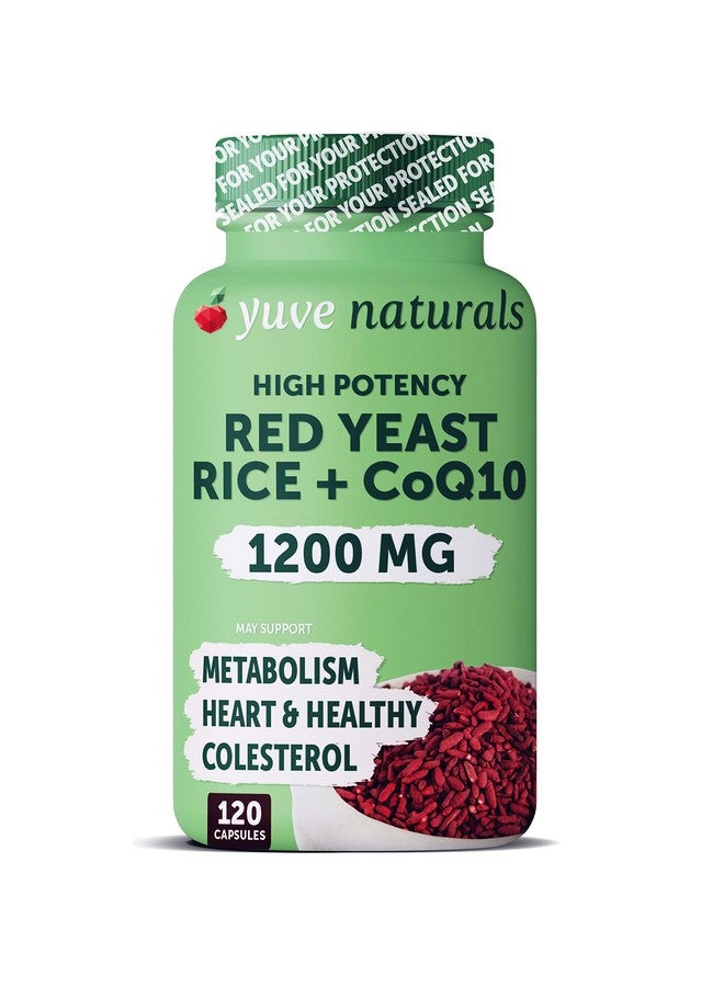 Yuve Red Yeast Rice 1200 Mg Capsules Coq10 May Support Cardiovascular System & Blood Circulation Red Rice Yeast For Cholesterol 1200 Mg With Cq10 Triglycerides Lowering Vegan Supplement 120 Ct - Image 1