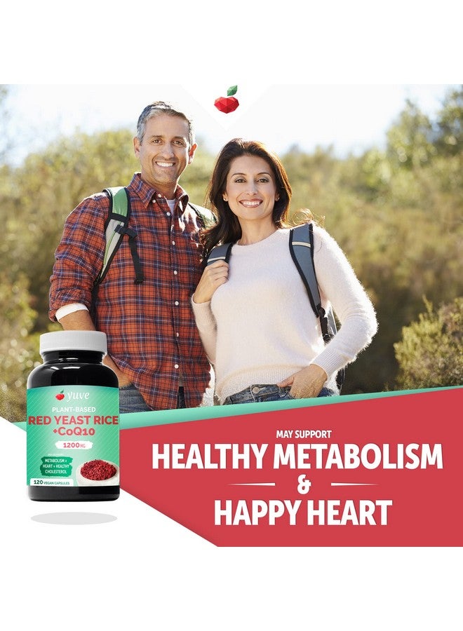 Yuve Red Yeast Rice 1200 Mg Capsules Coq10 May Support Cardiovascular System & Blood Circulation Red Rice Yeast For Cholesterol 1200 Mg With Cq10 Triglycerides Lowering Vegan Supplement 120 Ct - Image 4