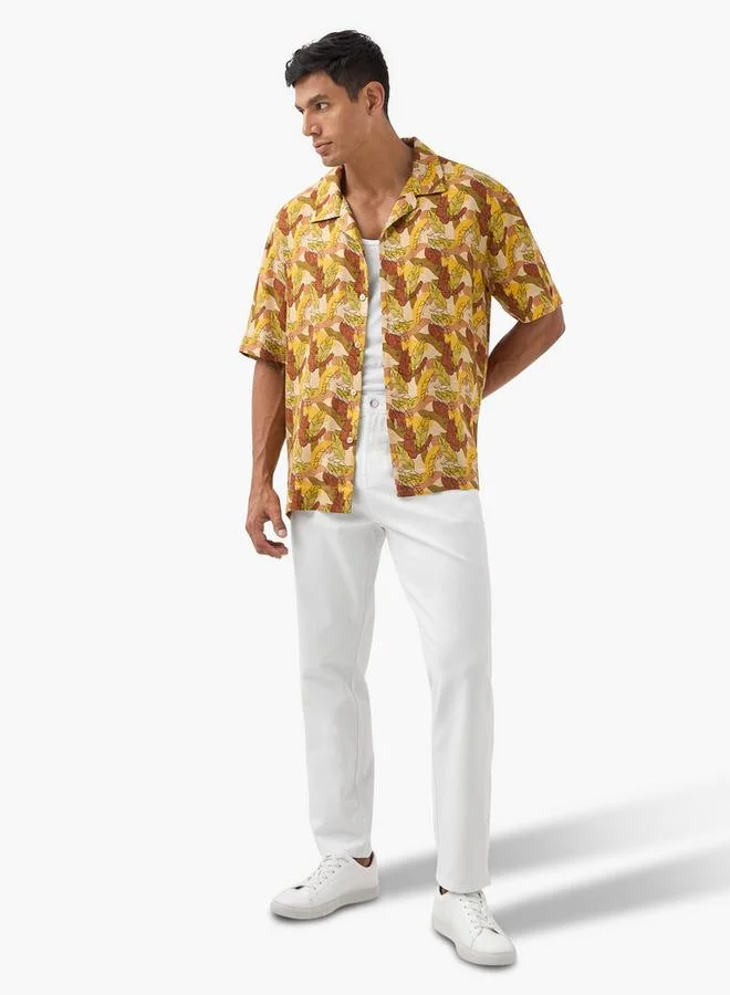 Iconic Iconic All-Over Leaf Print Camp Collar Shirt