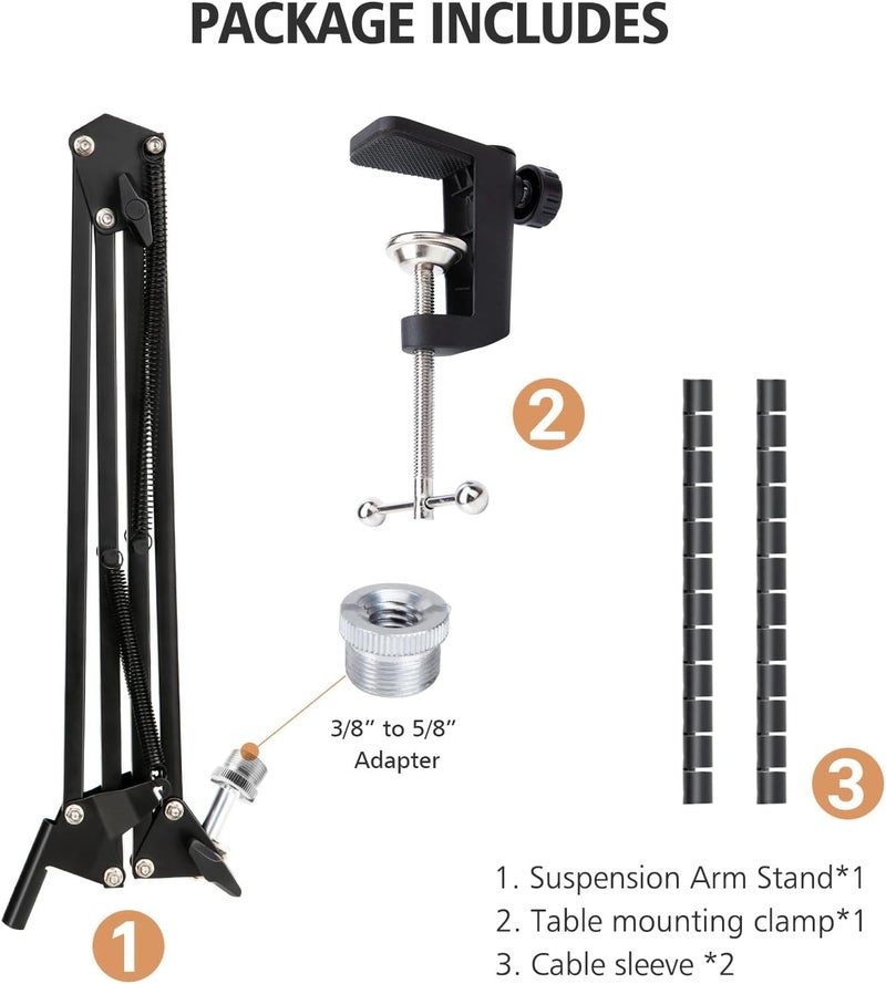 SUNMON Boom Arm - Metal Scissor Mic Boom Arm with 3/8'' to 5/8'' Adapter, K688 Microphone Stand with Cable Sleeve - Image 4