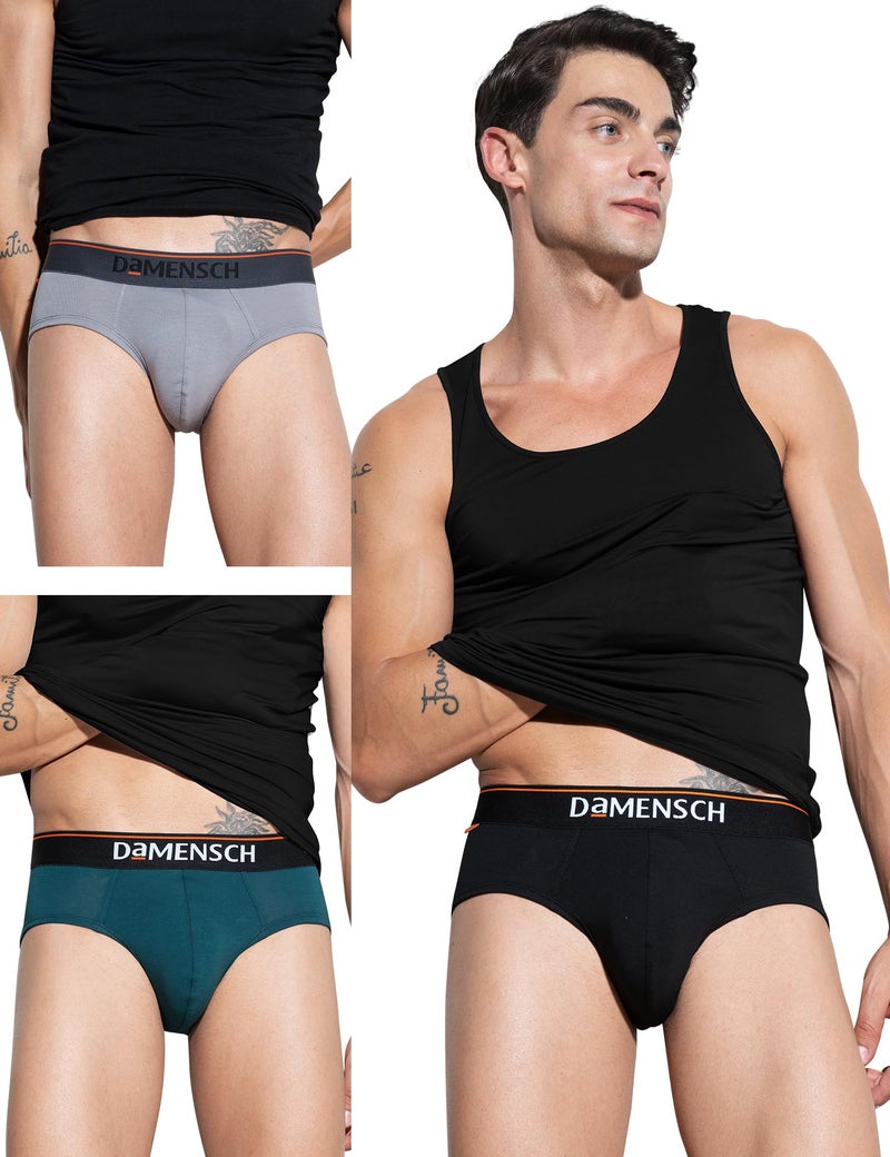 DAMENSCH Men's Deo-Cotton Deodorizing Brief- Pack of 3- Iris Blue, Dessert Grey, Sweet Black- Large - Image 1