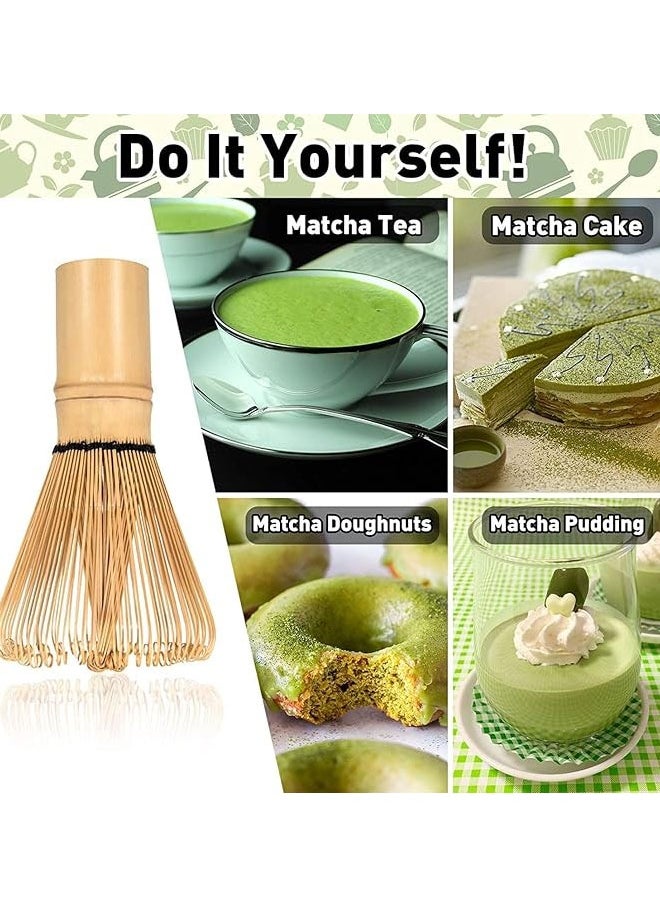 BOUND MOAT - 3-Piece Matcha Tea Whisk Set Traditional Handmade Matcha Tea Tool Matcha Stirrer Kit Bamboo Spoon with Hook Matcha Brush Placeer Set White and Pink Plum Blossom - Image 1