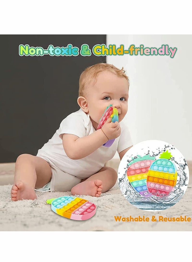 Y&D 2 Pcs Rainbow Fruit Push Popping Bubble Its Sensory Fidget Toy, Autism Special Learning, Food Grade Silicone, Anxiety Stress Relief Squeeze Toy (Pineapple+Strawberry) Brand: DELFINO - Image 4