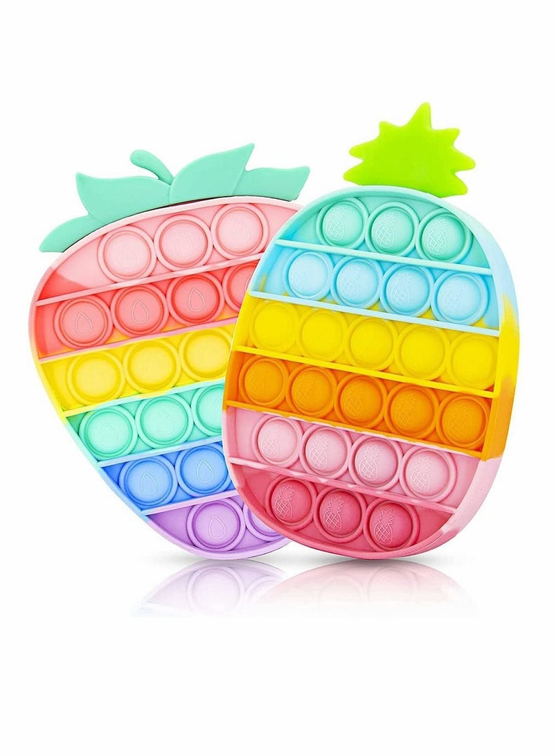 Y&D 2 Pcs Rainbow Fruit Push Popping Bubble Its Sensory Fidget Toy, Autism Special Learning, Food Grade Silicone, Anxiety Stress Relief Squeeze Toy (Pineapple+Strawberry) Brand: DELFINO - Image 1