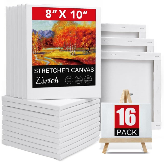 CANVAS FOR PAINTING 8X10 16 PACK STRETCHED CANVAS PRIMED ACIDFREE COTTON PAINT CANVAS BULK WHITE BLANK CANVASES FOR PAINTING FOR OIL ACRYLIC PAINT