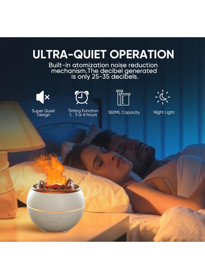 Essential Oil Diffuser, Volcano Fire Flame Aromatherapy Diffuser, 360ml Ultrasonic Cool Mist Humidifier, Scent Aroma Diffuser with 7 Colors Light, Timer & Auto Shut-Off for Home, Room (White) - Image 5