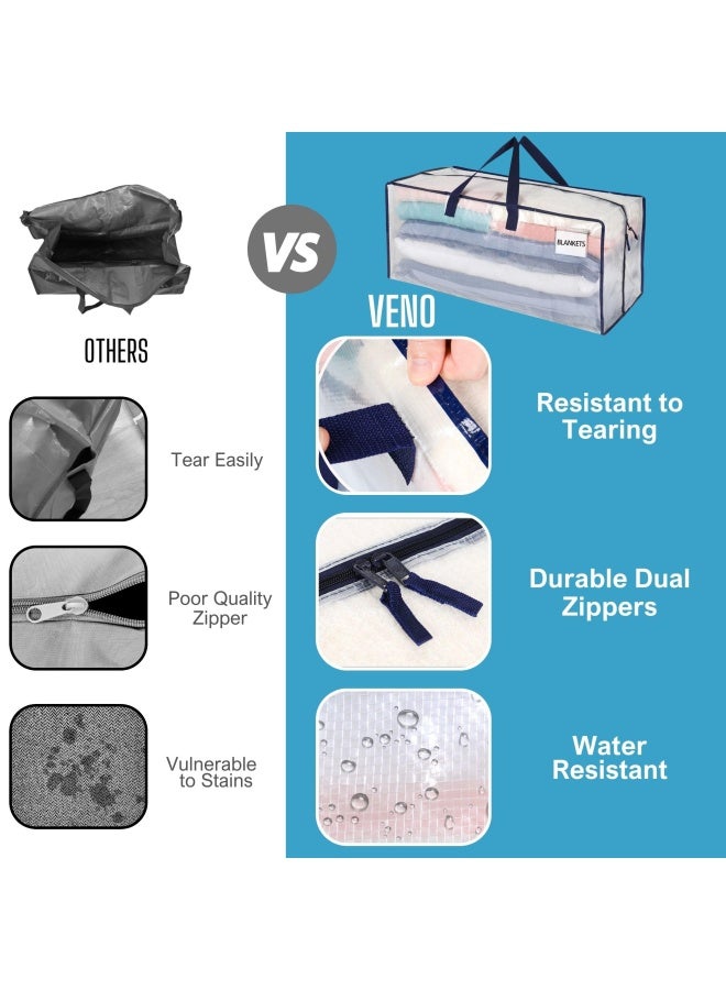 VENO 8 Pack Heavy Duty Extra Large Clear Moving Bags W/Back Pack Straps Strong Handles And Zippers Storage Totes For Space Saving Fold Flat Alternative To Moving Box Clear 8 Pack - Image 4