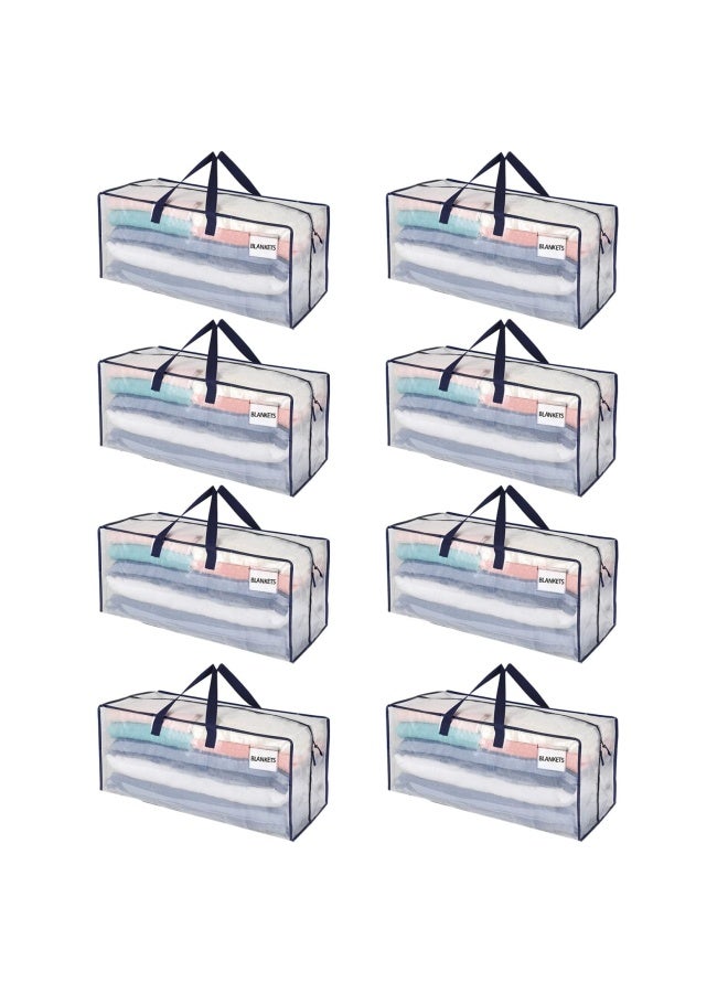 VENO 8 Pack Heavy Duty Extra Large Clear Moving Bags W/Back Pack Straps Strong Handles And Zippers Storage Totes For Space Saving Fold Flat Alternative To Moving Box Clear 8 Pack - Image 1