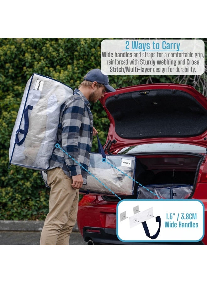 VENO 8 Pack Heavy Duty Extra Large Clear Moving Bags W/Back Pack Straps Strong Handles And Zippers Storage Totes For Space Saving Fold Flat Alternative To Moving Box Clear 8 Pack - Image 2