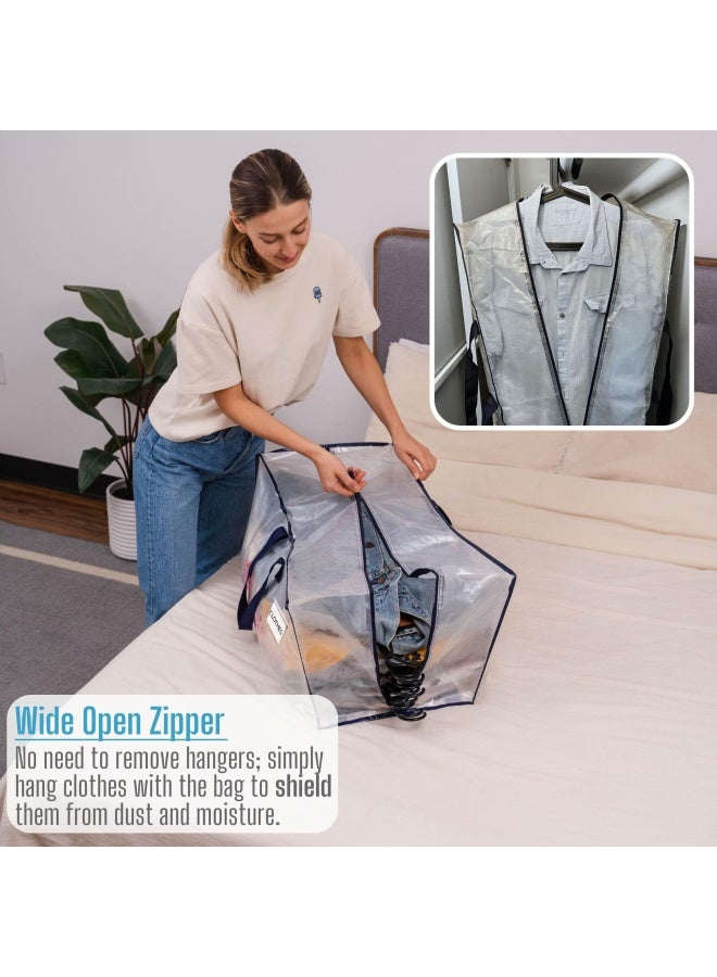 VENO 8 Pack Heavy Duty Extra Large Clear Moving Bags W/Back Pack Straps Strong Handles And Zippers Storage Totes For Space Saving Fold Flat Alternative To Moving Box Clear 8 Pack - Image 3