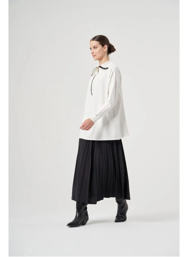 MissWhence  White Half-Zip Longline Tunic with Contrast Trim - White for Women | Best Price UAE