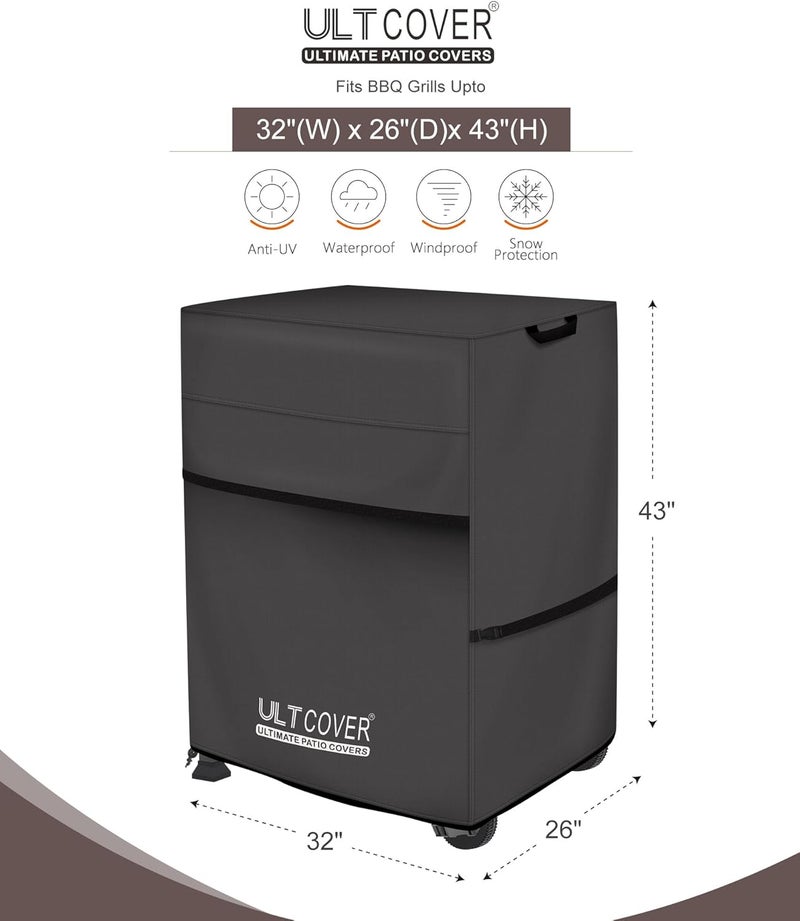 ULTCOVER غطاء شواية أولتكوفر المضاد للماء مقاس 32 بوصة، غطاء باربيكيو متين لشوايات الغاز الخارجية ذات شعلتين، أسود - Image 2