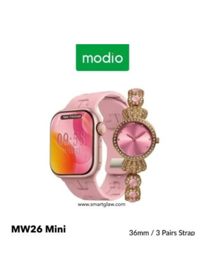 modio The Modio MW26 Mini: Smart elegance in a small size! A feminine, elegant design that combines technology and luxury. Three different straps to change your look at any time. One smart watch combines intelligence and beauty in every detail, and the other is manual - Image 1